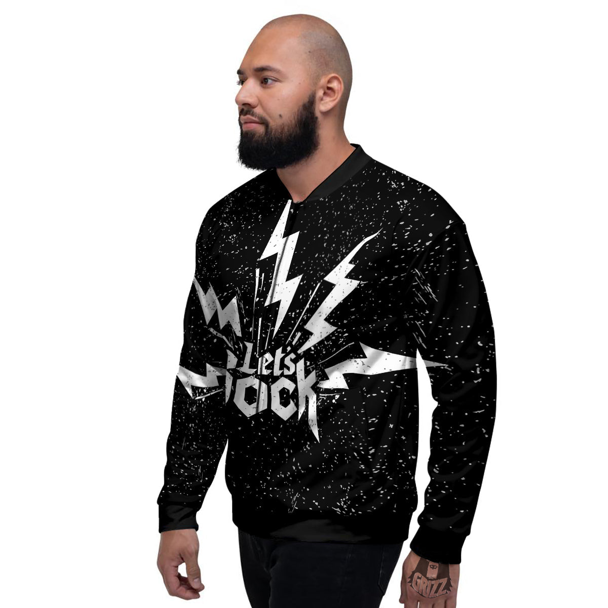 Abstract Rock Grunge Monochrome Print Men's Bomber Jacket-grizzshop