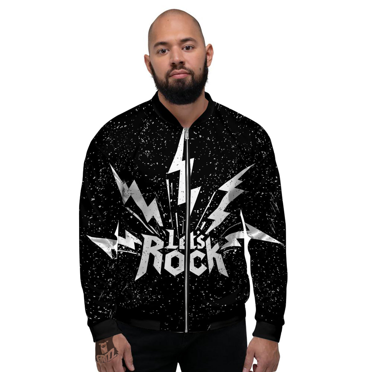 Abstract Rock Grunge Monochrome Print Men's Bomber Jacket-grizzshop