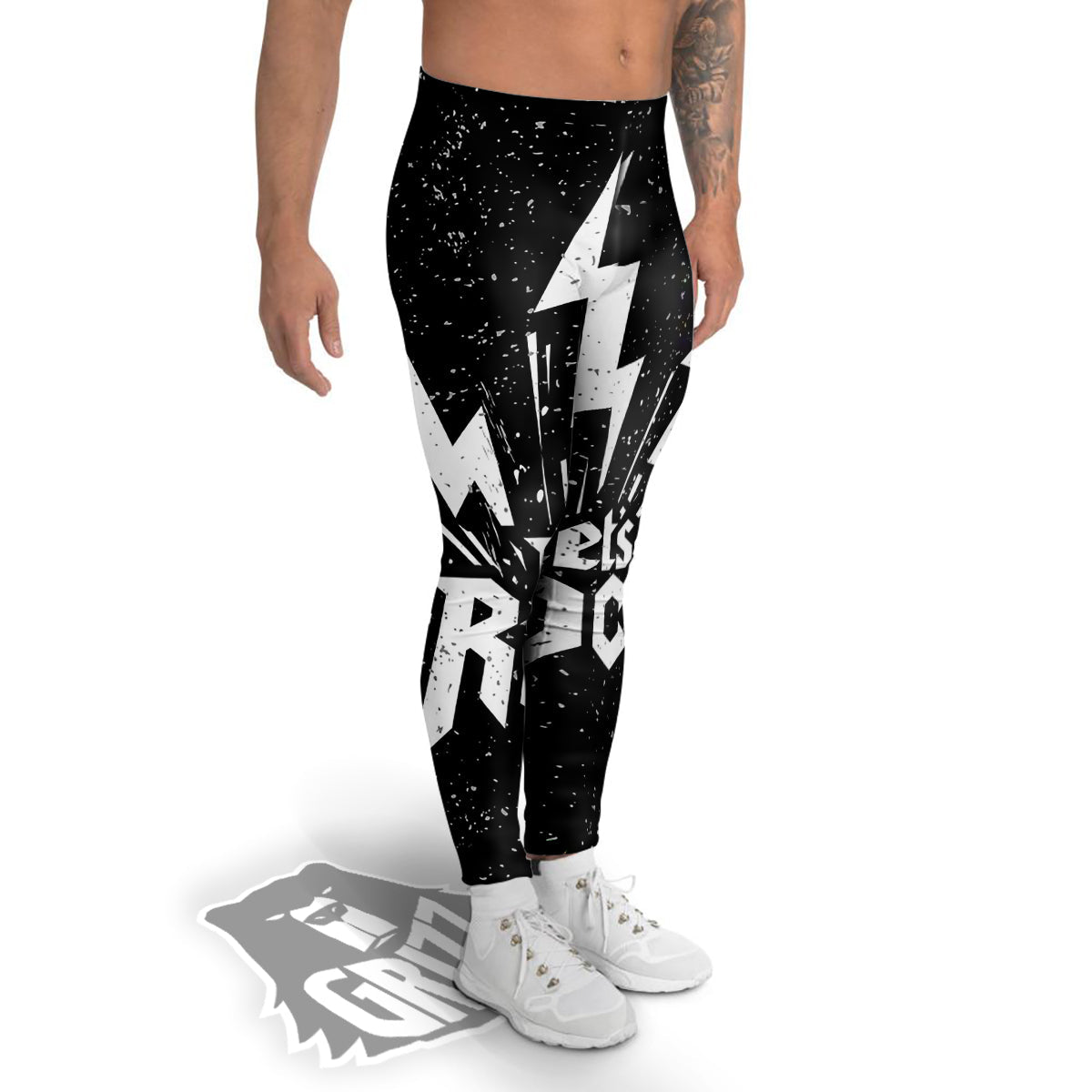 Abstract Rock Grunge Monochrome Print Men's Leggings-grizzshop