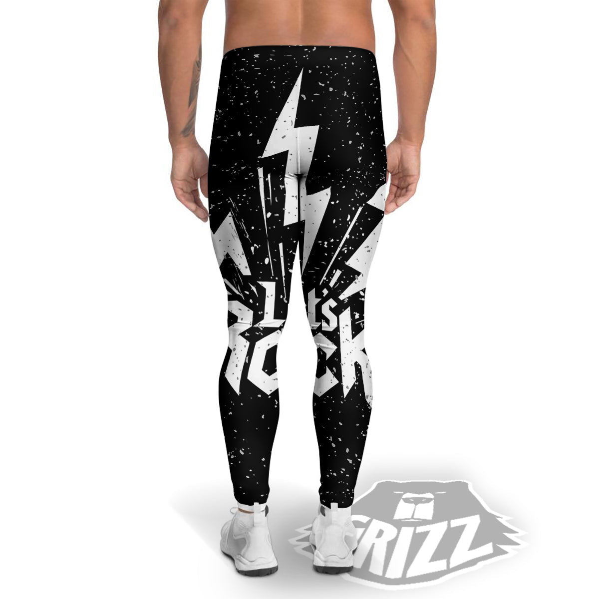 Abstract Rock Grunge Monochrome Print Men's Leggings-grizzshop