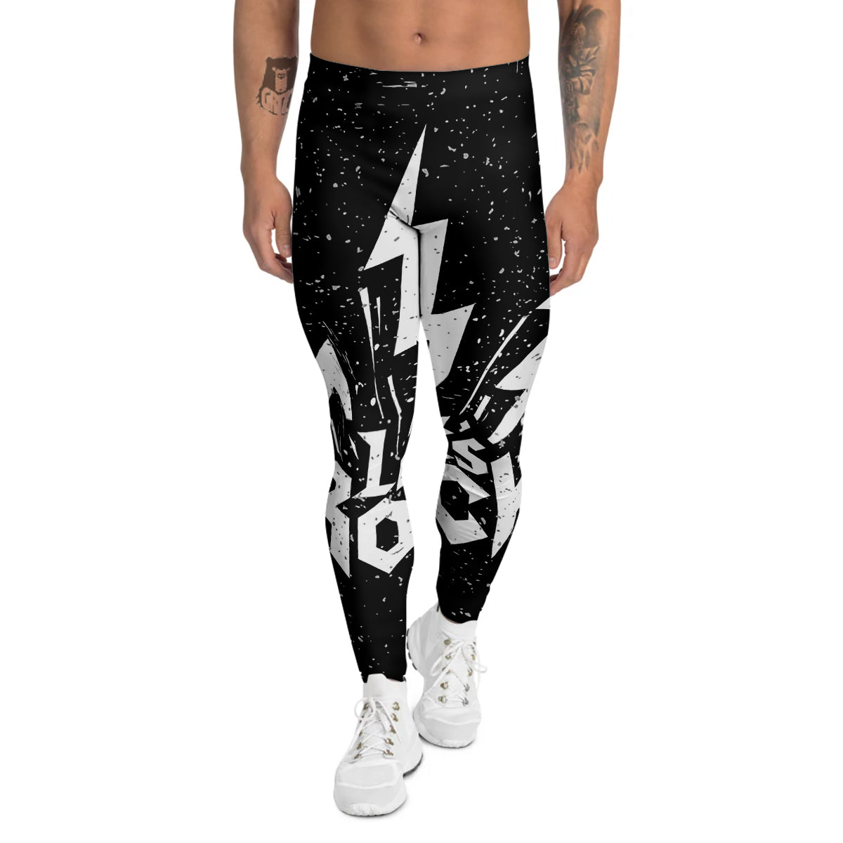 Abstract Rock Grunge Monochrome Print Men's Leggings-grizzshop