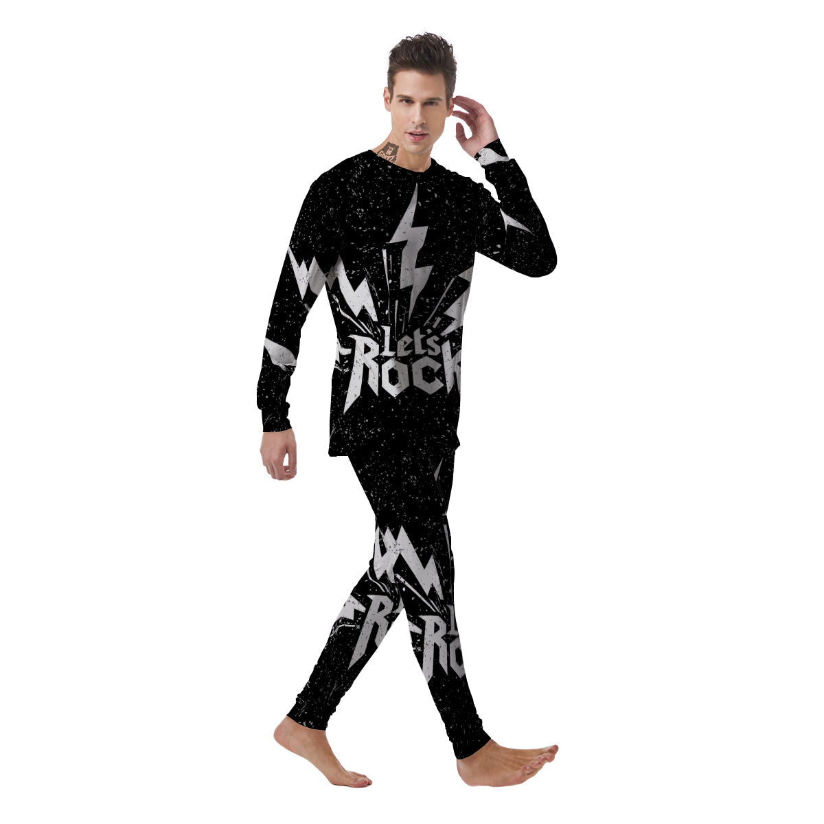 Abstract Rock Grunge Monochrome Print Men's Pajamas-grizzshop