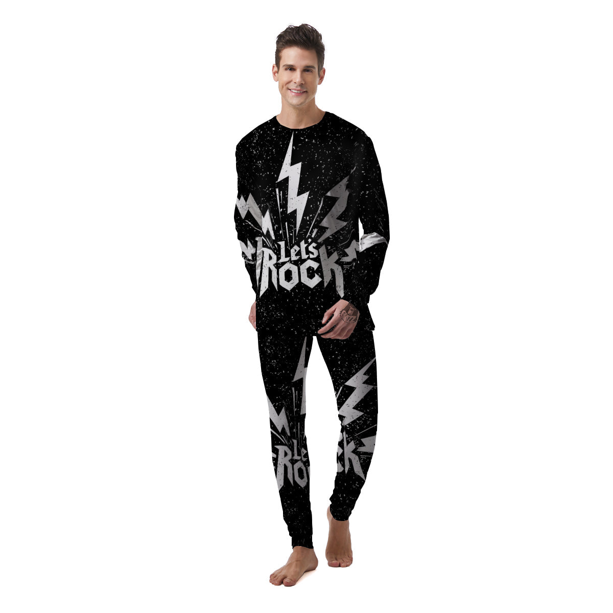 Abstract Rock Grunge Monochrome Print Men's Pajamas-grizzshop