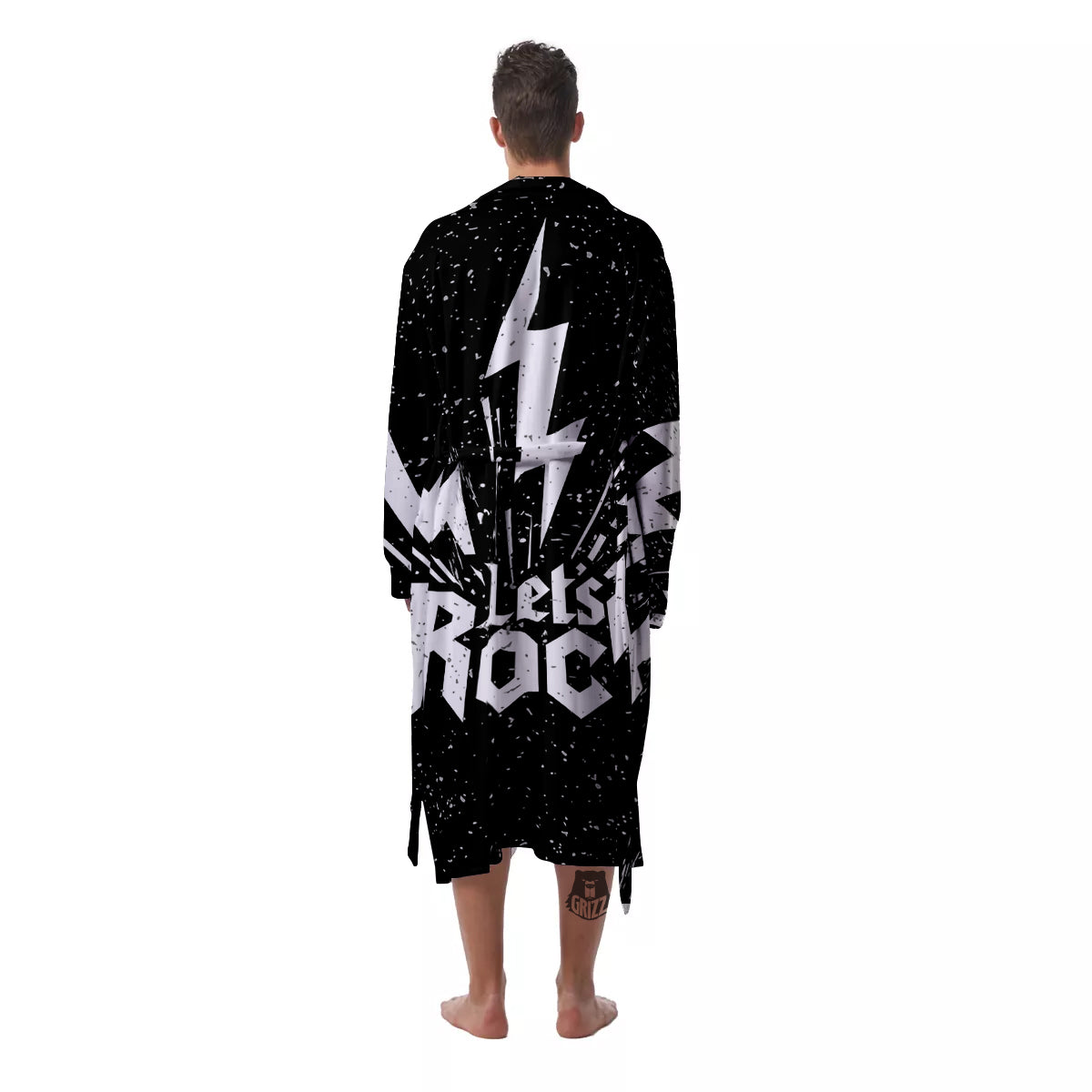 Abstract Rock Grunge Monochrome Print Men's Robe-grizzshop