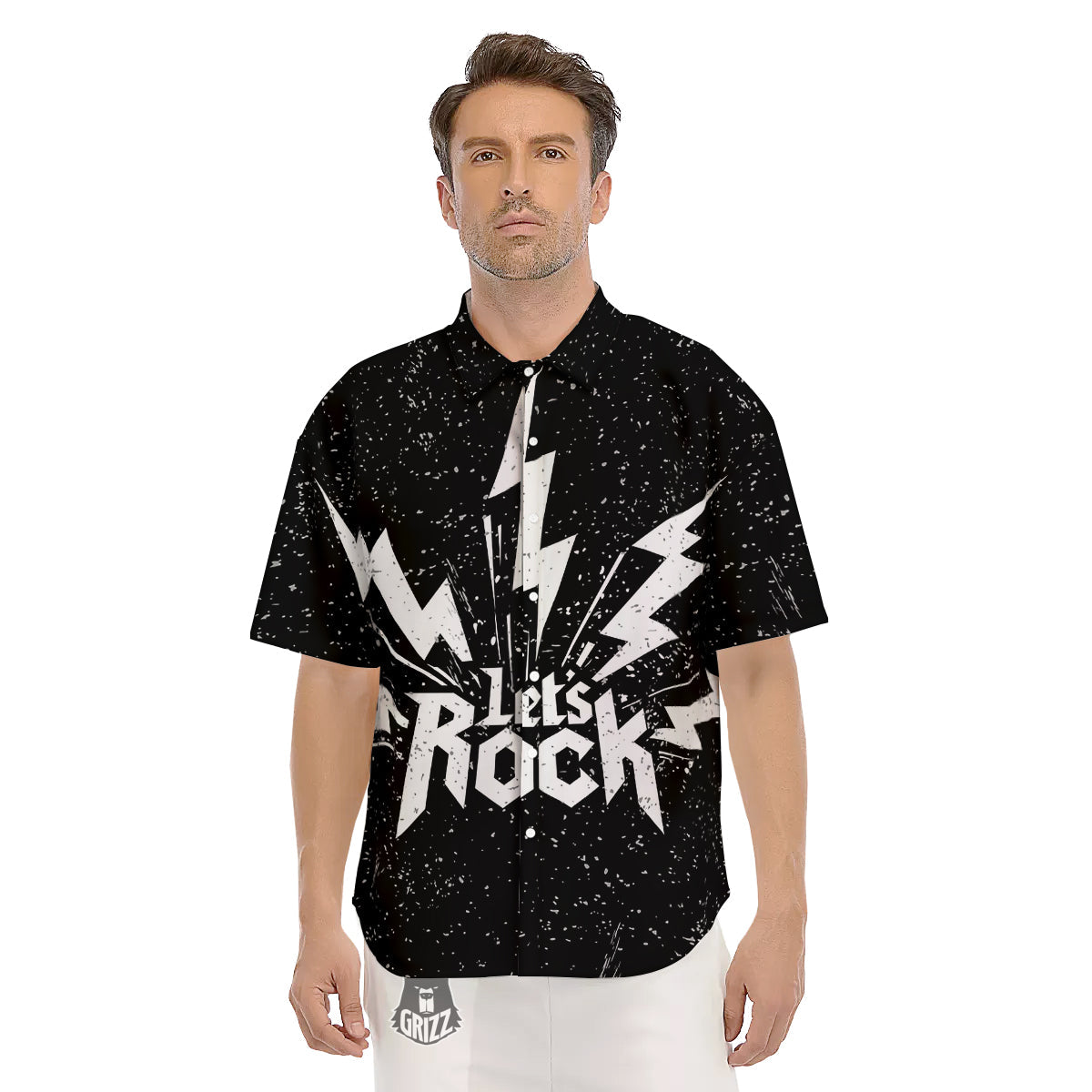 Abstract Rock Grunge Monochrome Print Men's Short Sleeve Shirts-grizzshop