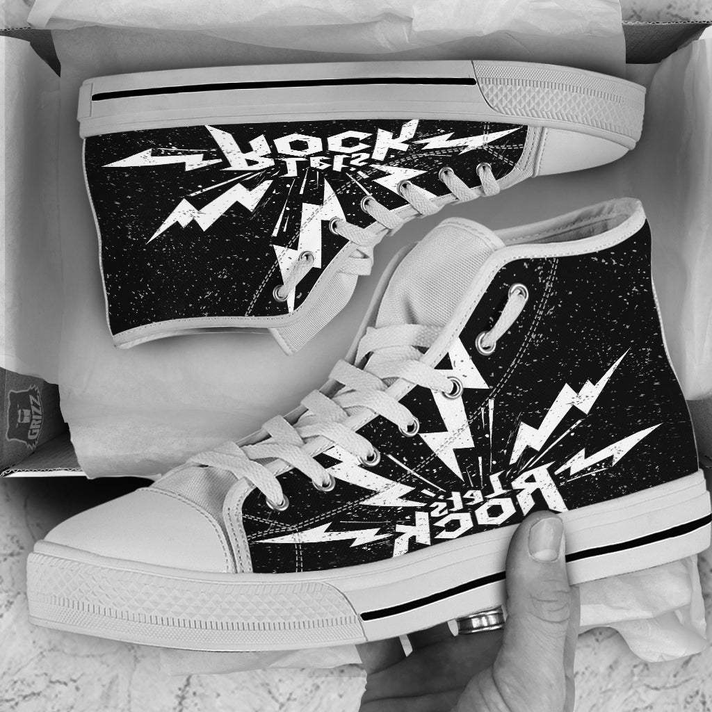 Abstract Rock Grunge Monochrome Print White High Top Shoes-grizzshop