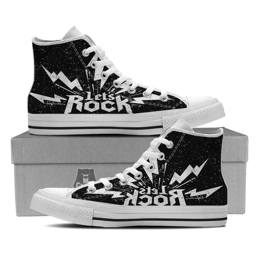 Abstract Rock Grunge Monochrome Print White High Top Shoes-grizzshop