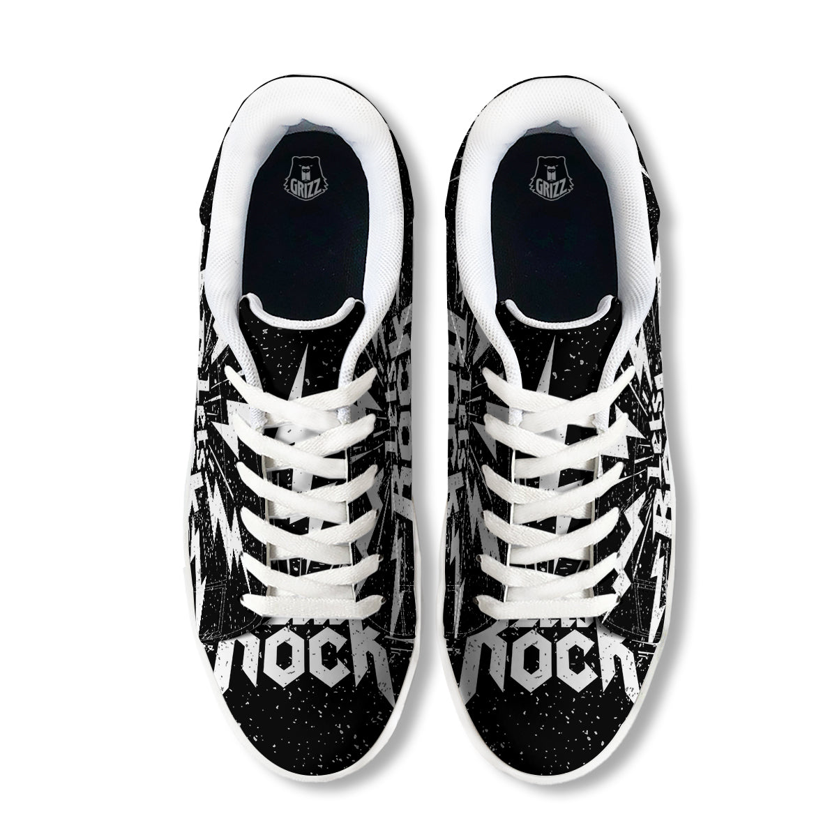 Abstract Rock Grunge Monochrome Print White Low Top Sneakers-grizzshop