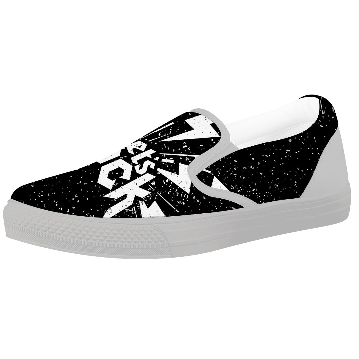 Abstract Rock Grunge Monochrome Print White Slip On Shoes-grizzshop