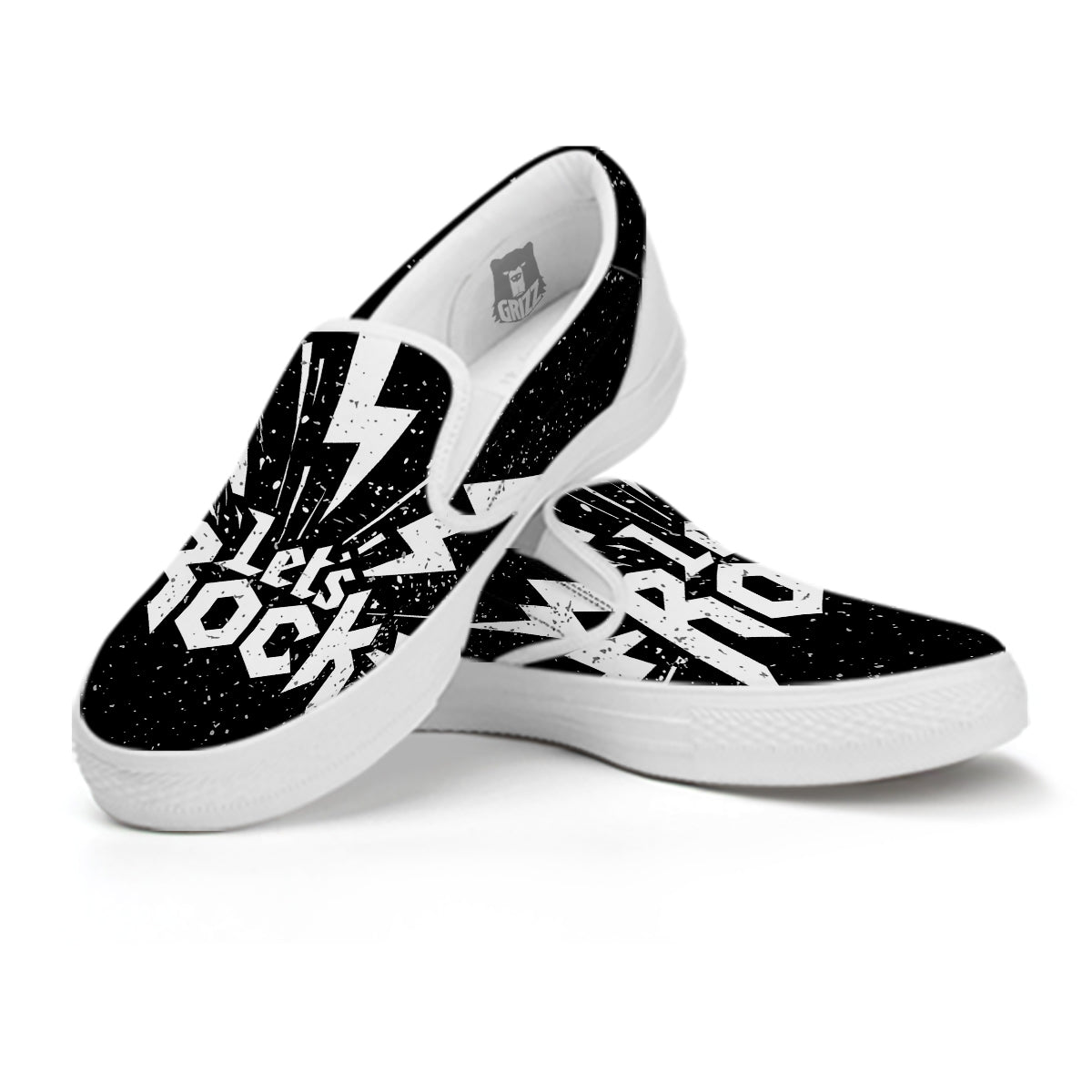 Abstract Rock Grunge Monochrome Print White Slip On Shoes-grizzshop