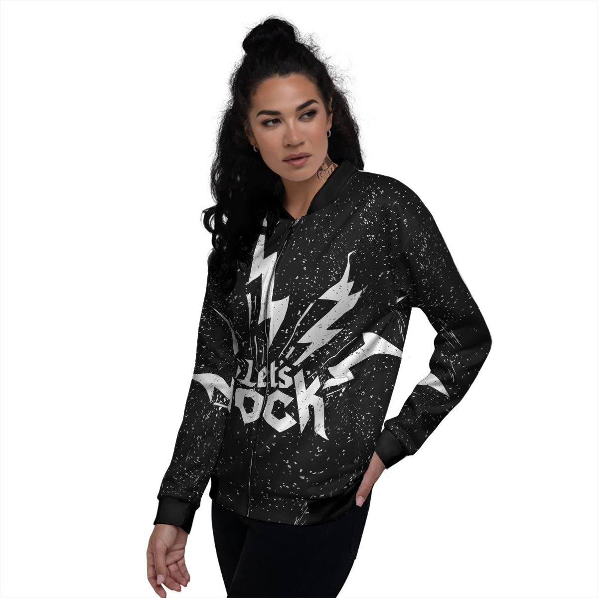 Abstract Rock Grunge Monochrome Print Women's Bomber Jacket-grizzshop