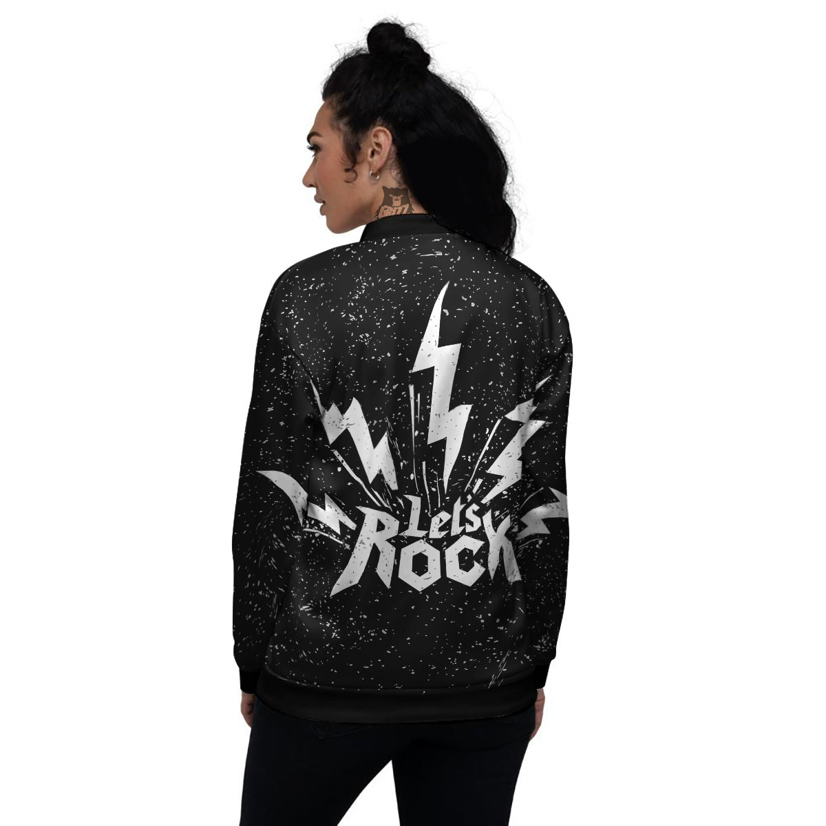 Abstract Rock Grunge Monochrome Print Women's Bomber Jacket-grizzshop