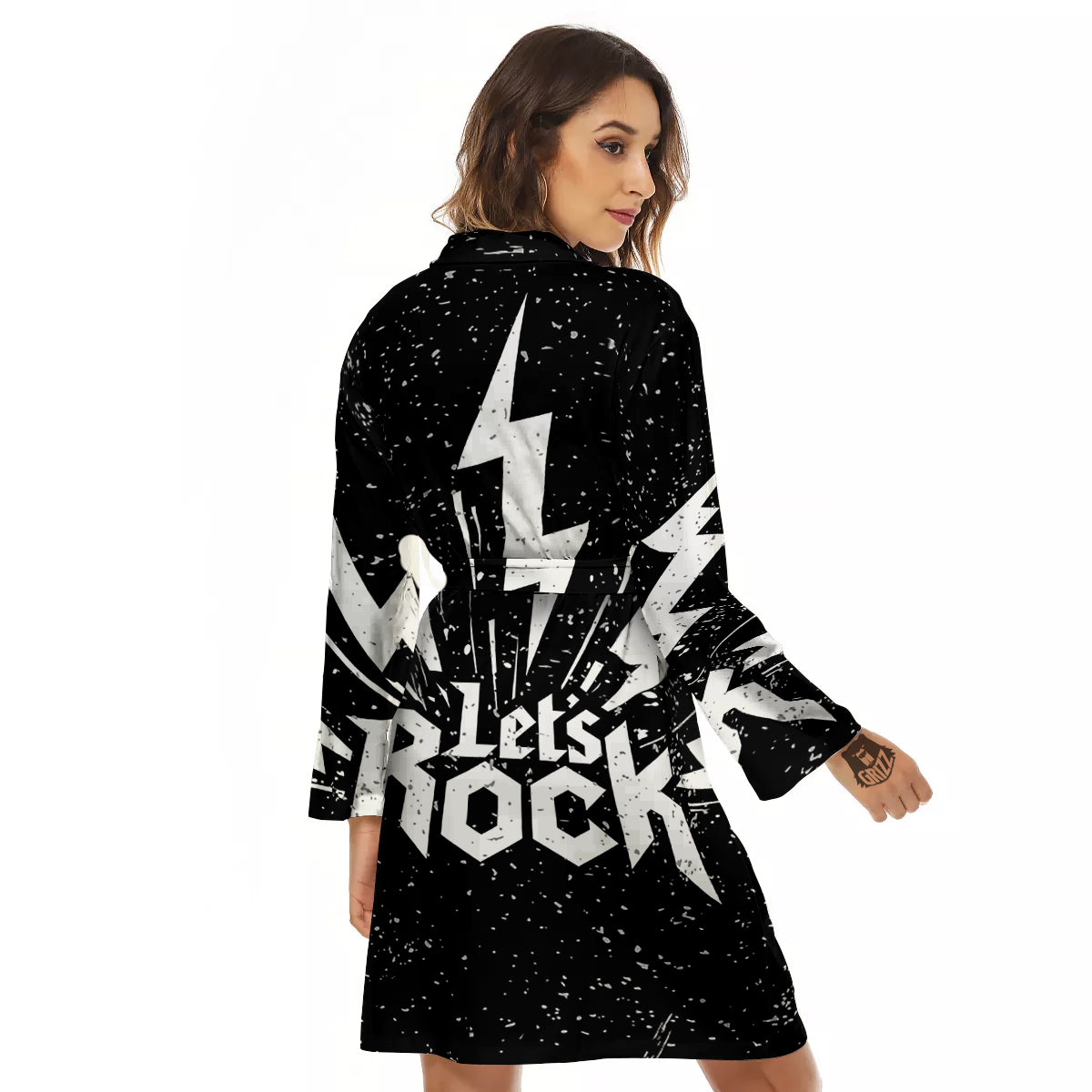 Abstract Rock Grunge Monochrome Print Women's Robe-grizzshop
