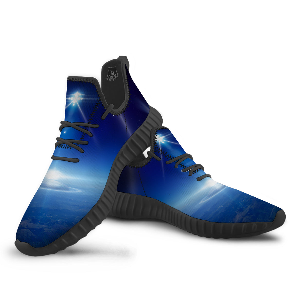 Abstract Sci Fi On Earth Print Black Walking Shoes-grizzshop