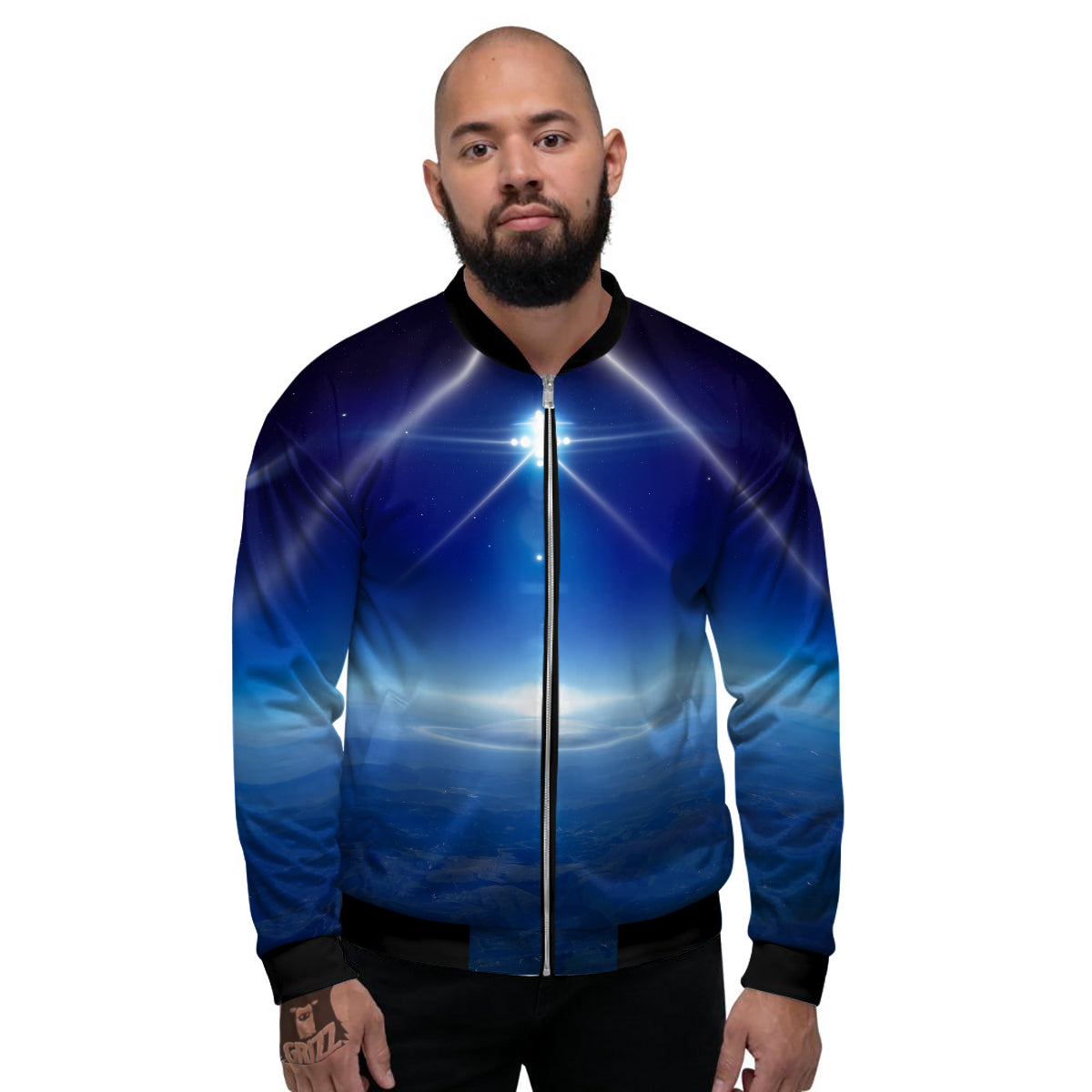 Abstract Sci Fi On Earth Print Men's Bomber Jacket-grizzshop