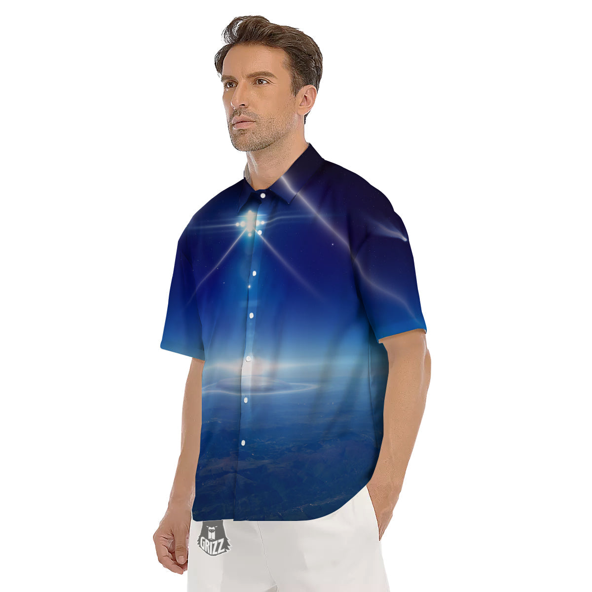 Abstract Sci Fi On Earth Print Men's Short Sleeve Shirts-grizzshop