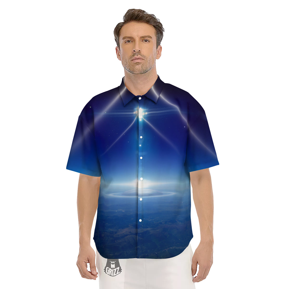 Abstract Sci Fi On Earth Print Men's Short Sleeve Shirts-grizzshop