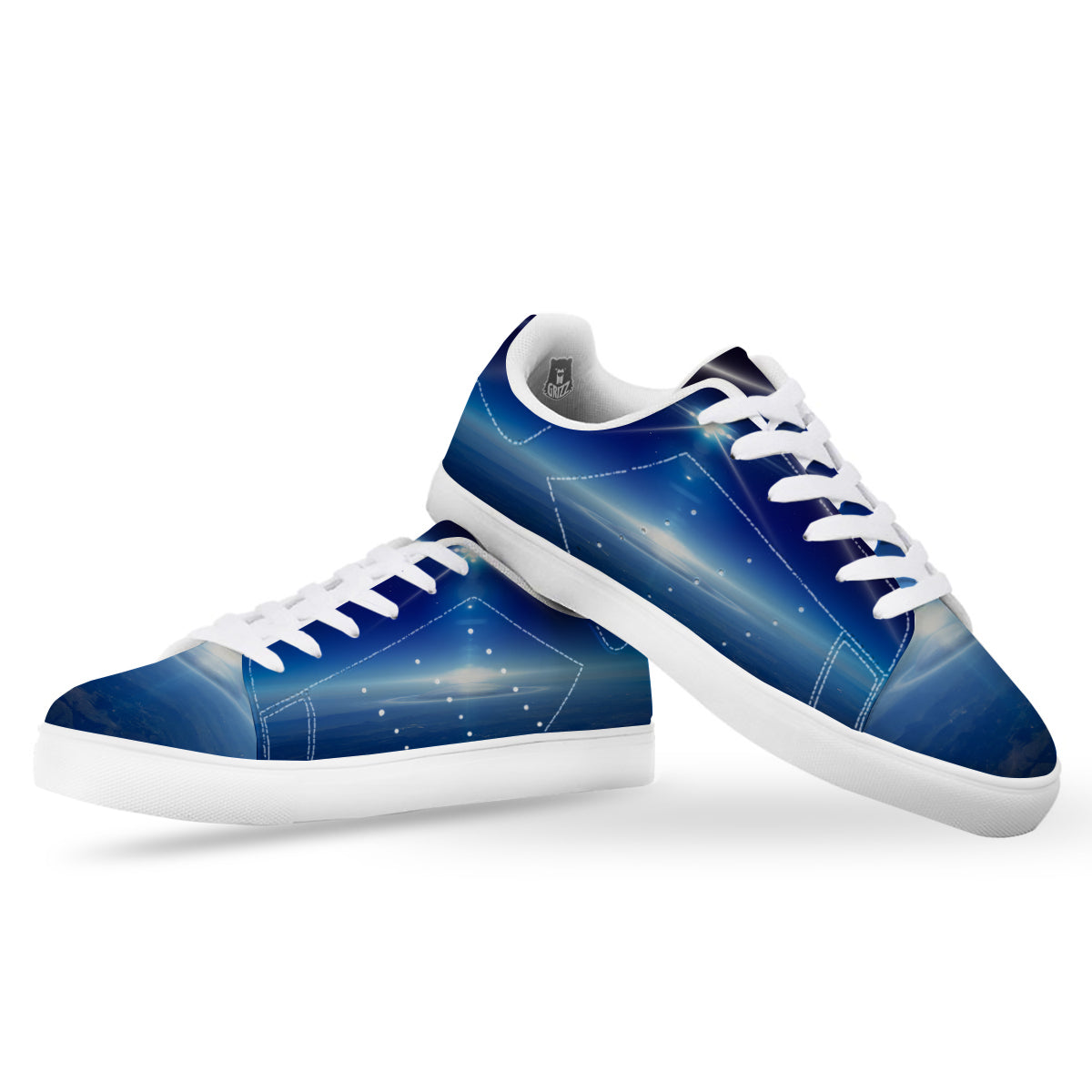 Abstract Sci Fi On Earth Print White Low Top Sneakers-grizzshop