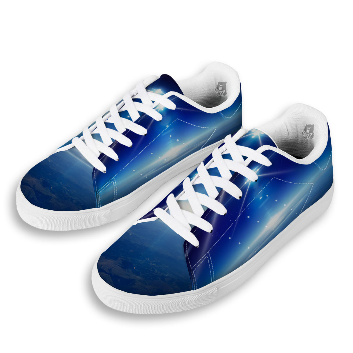 Abstract Sci Fi On Earth Print White Low Top Sneakers-grizzshop