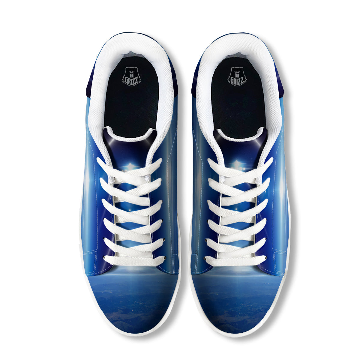 Abstract Sci Fi On Earth Print White Low Top Sneakers-grizzshop