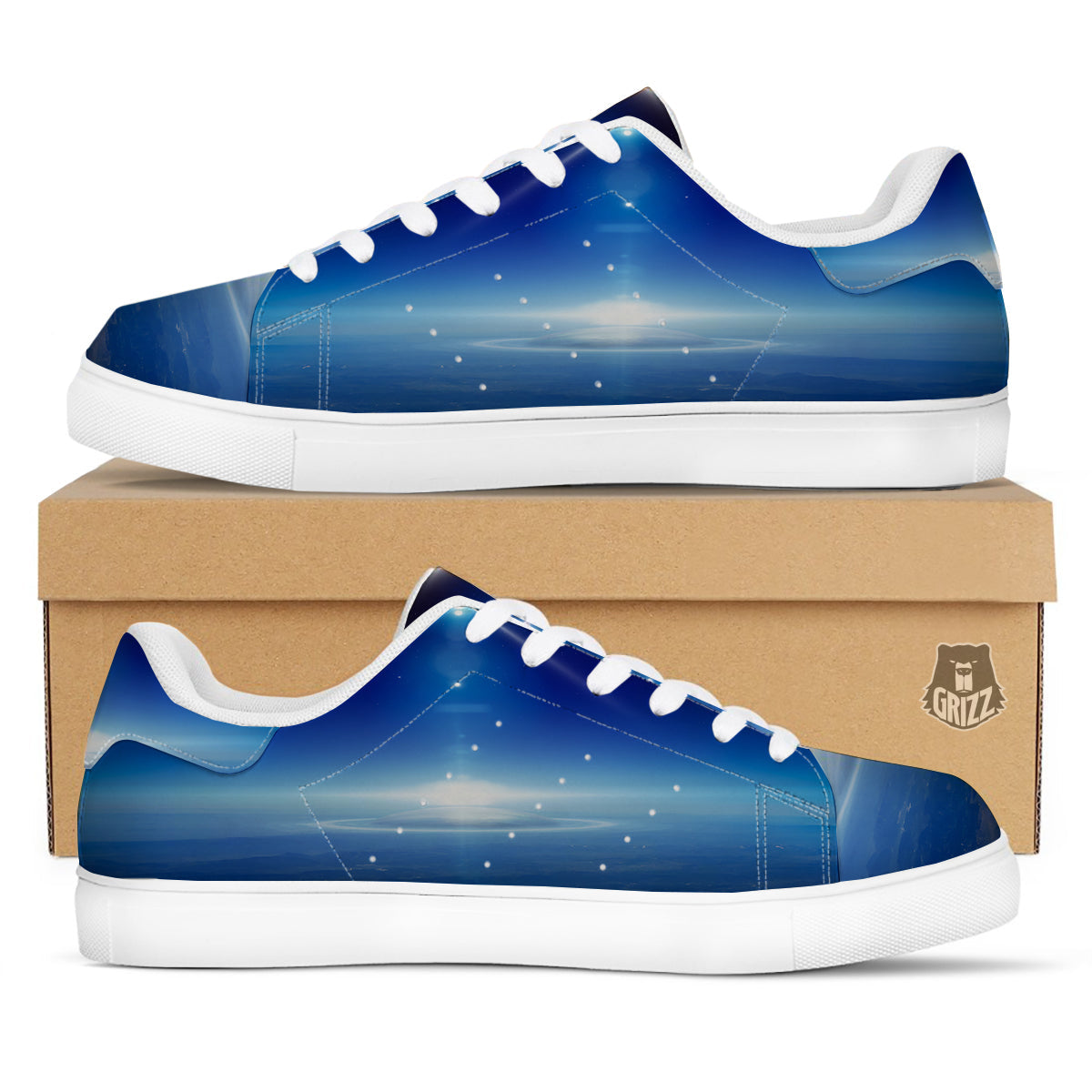 Abstract Sci Fi On Earth Print White Low Top Sneakers-grizzshop