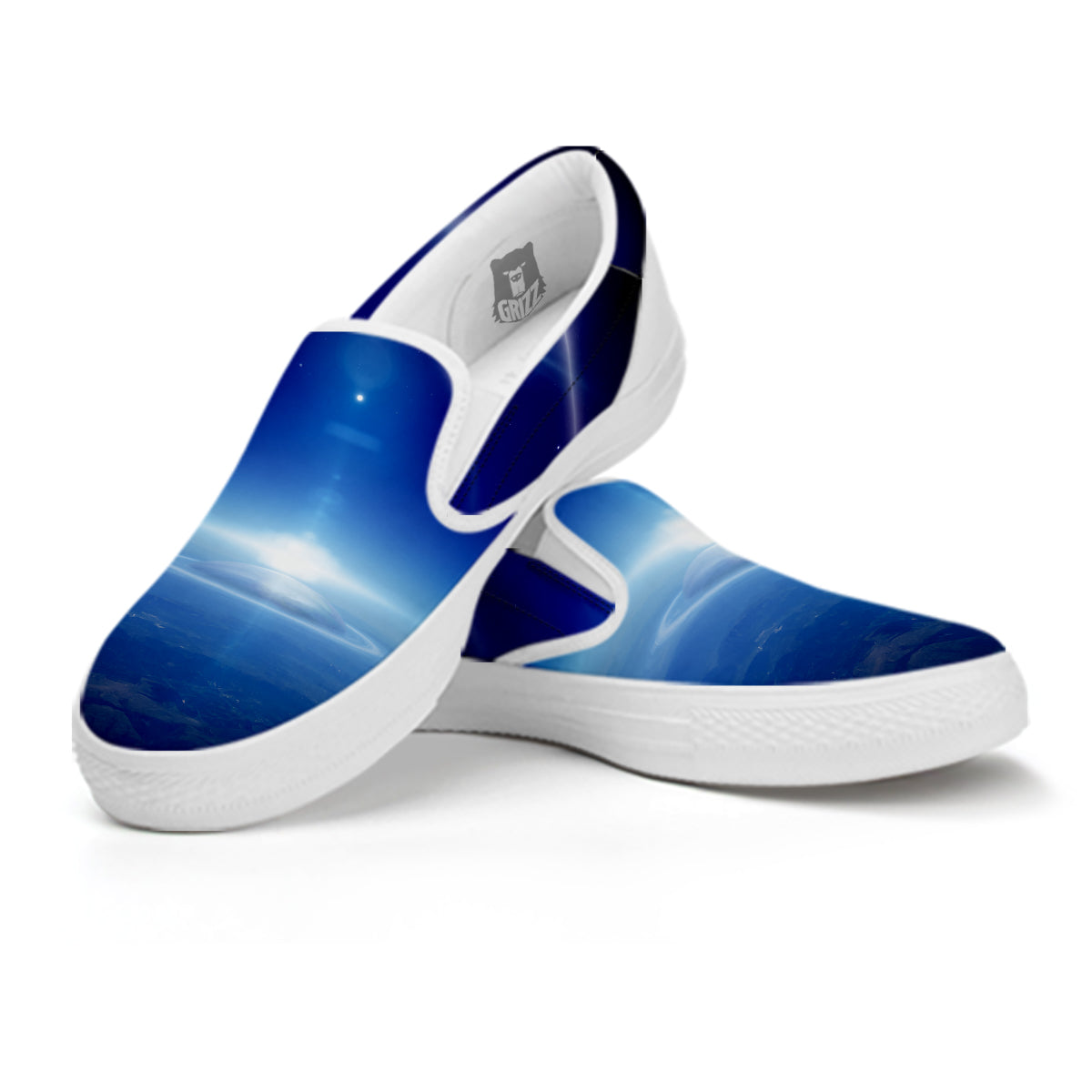 Abstract Sci Fi On Earth Print White Slip On Shoes-grizzshop