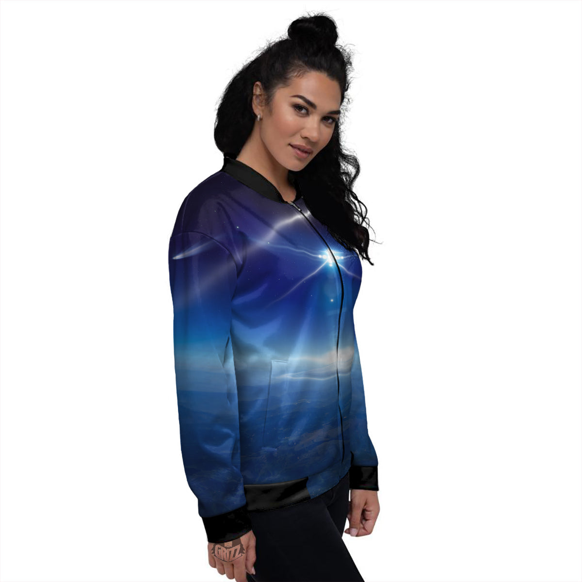 Abstract Sci Fi On Earth Print Women's Bomber Jacket-grizzshop