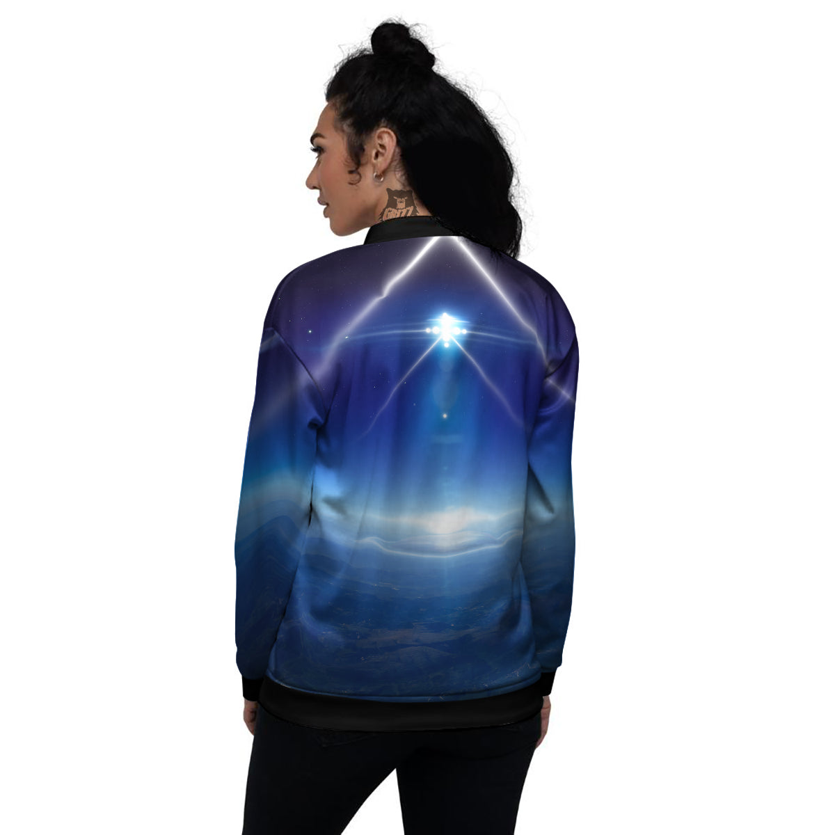 Abstract Sci Fi On Earth Print Women's Bomber Jacket-grizzshop