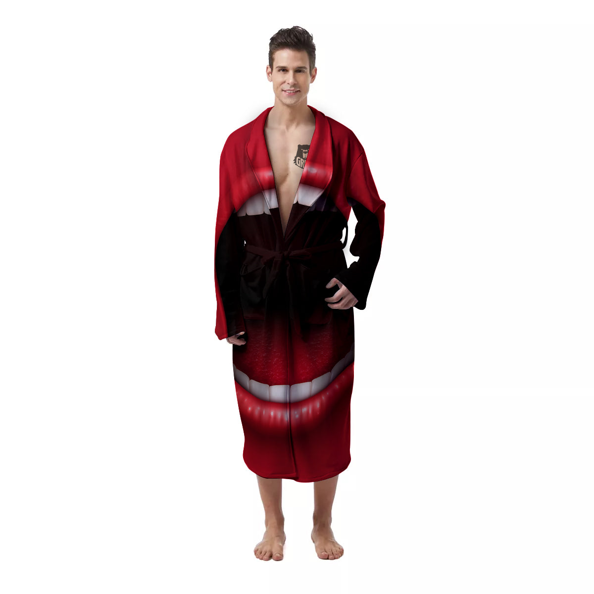 Abstract Scream Red Mouth Print Men's Robe-grizzshop