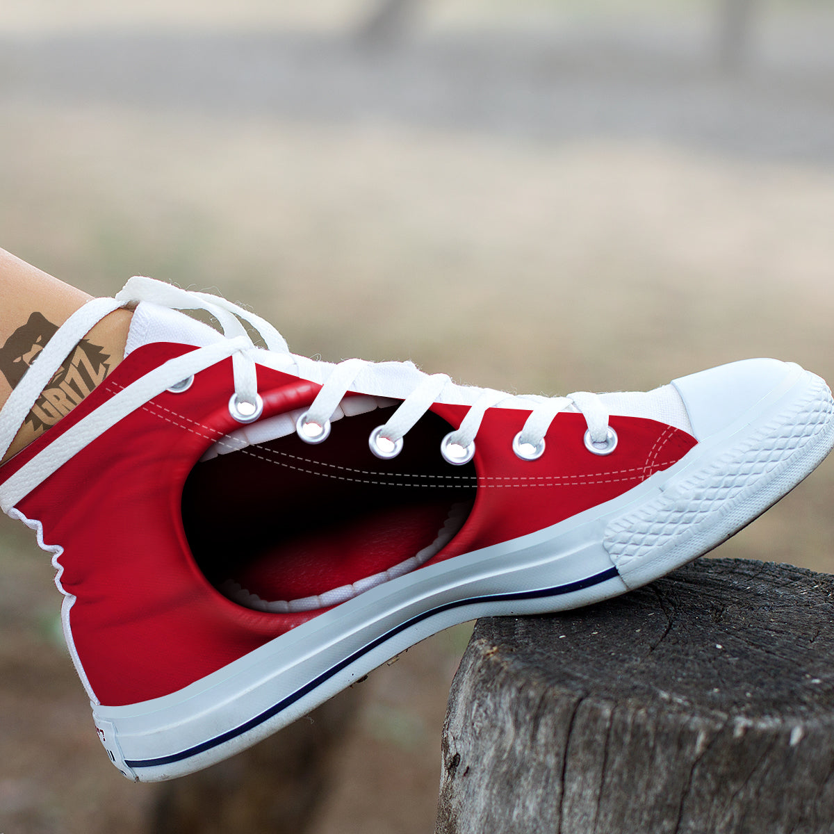 Abstract Scream Red Mouth Print White High Top Shoes-grizzshop