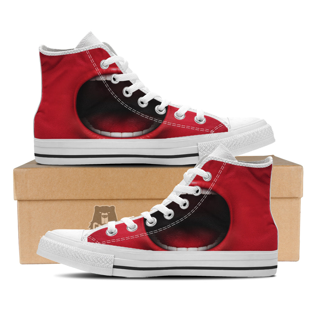 Abstract Scream Red Mouth Print White High Top Shoes-grizzshop