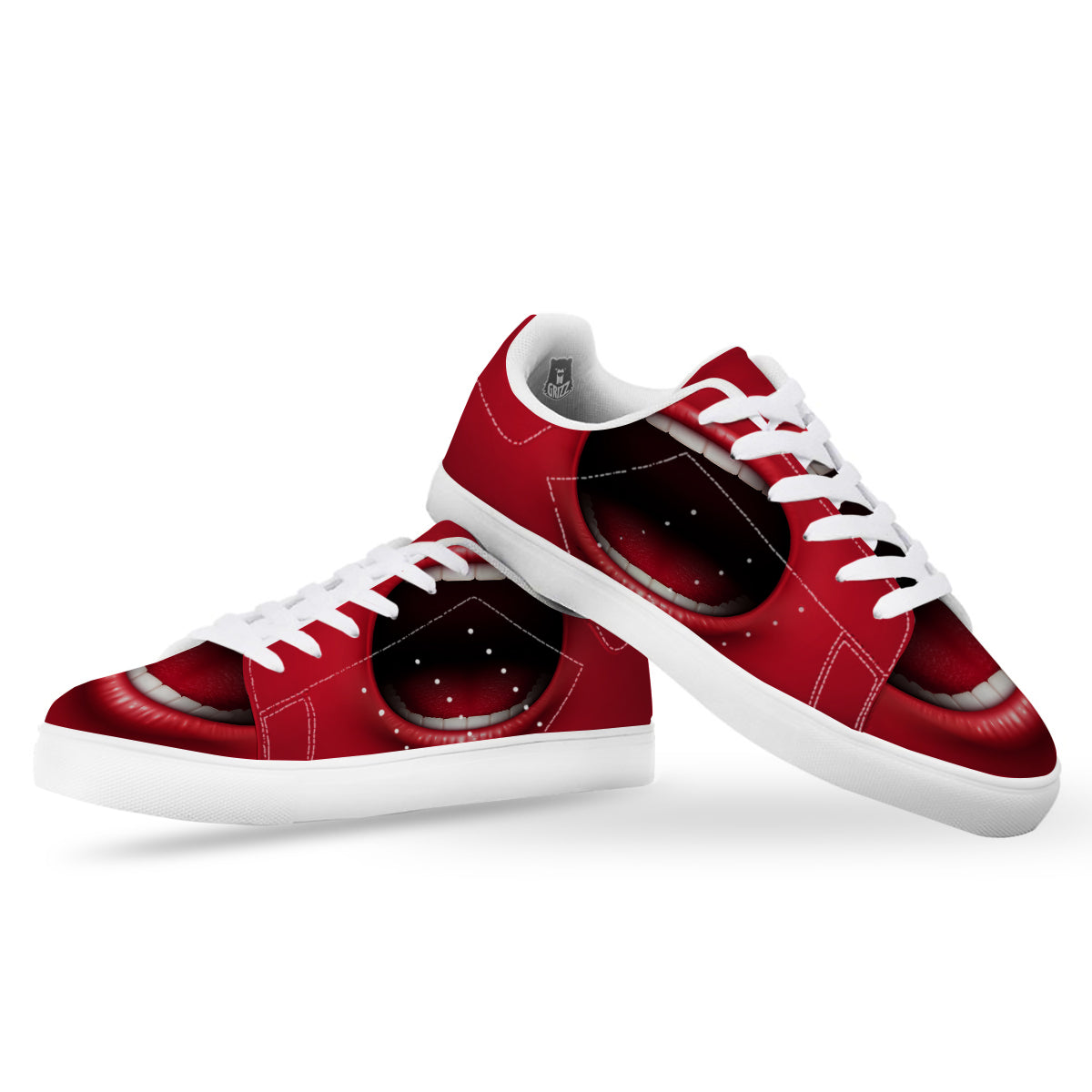 Abstract Scream Red Mouth Print White Low Top Sneakers-grizzshop