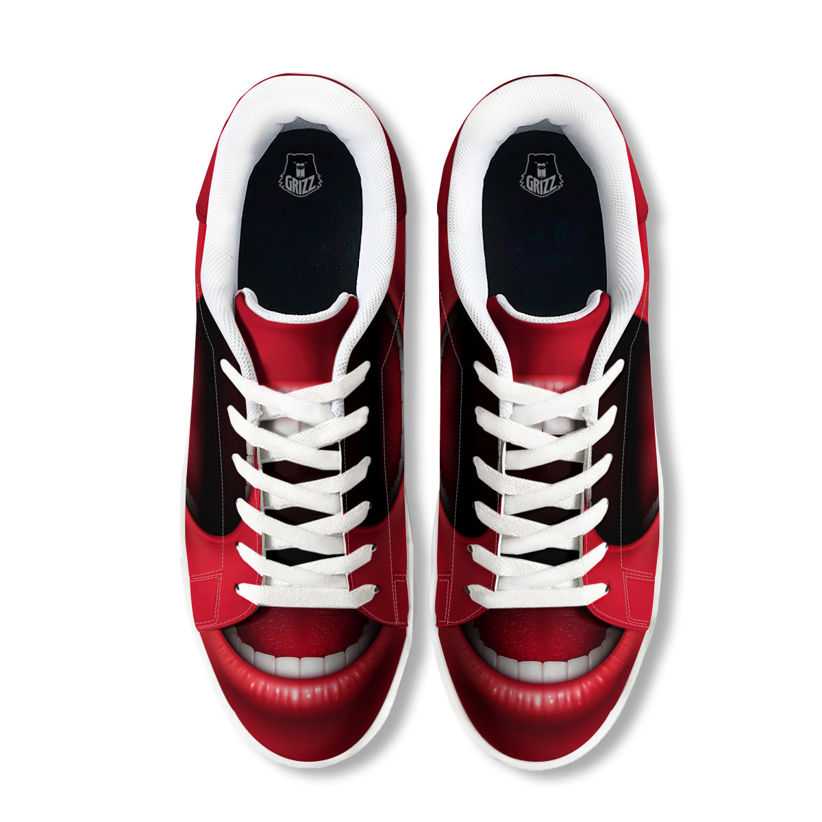 Abstract Scream Red Mouth Print White Low Top Sneakers-grizzshop