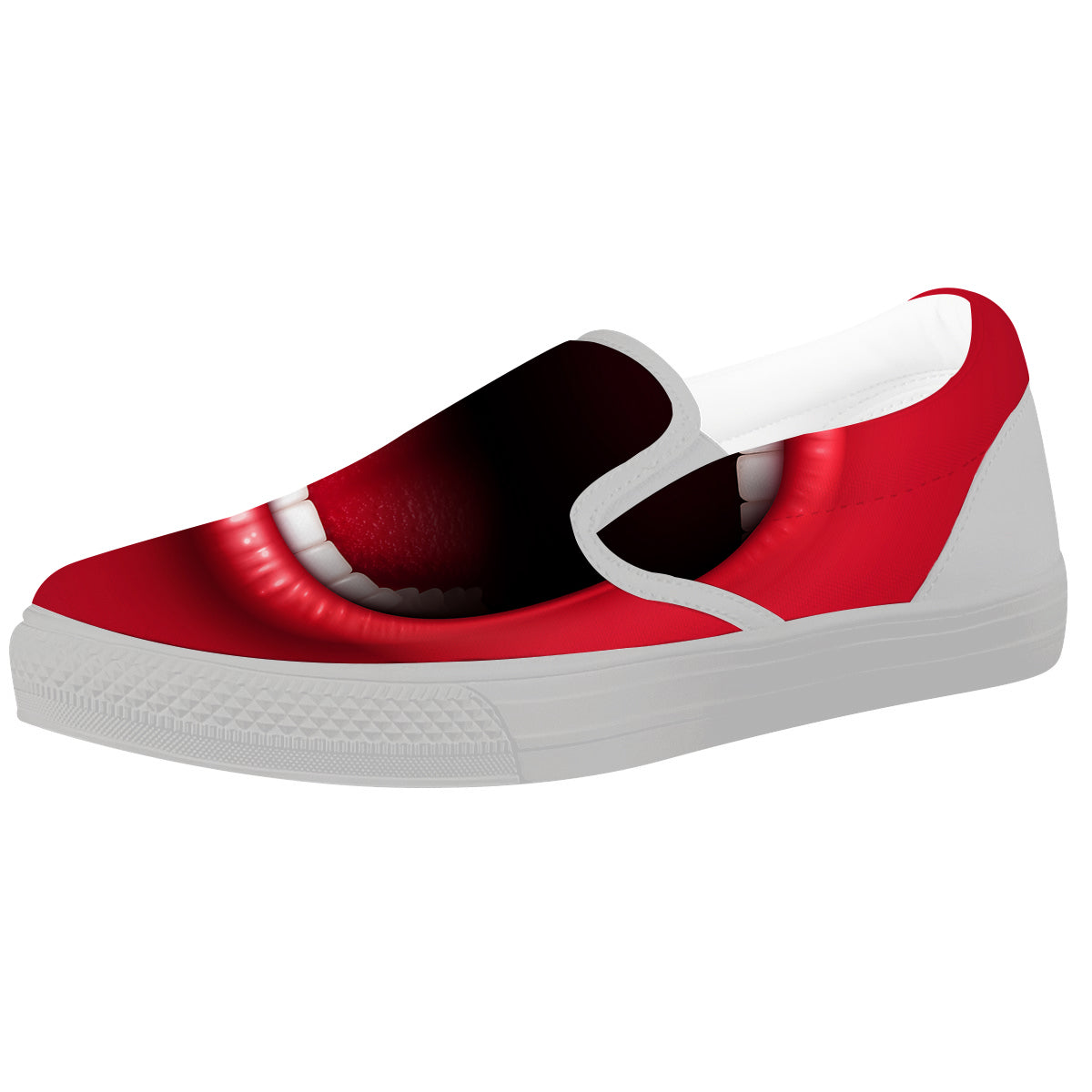 Abstract Scream Red Mouth Print White Slip On Shoes-grizzshop