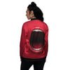 Abstract Scream Red Mouth Print Women's Bomber Jacket-grizzshop