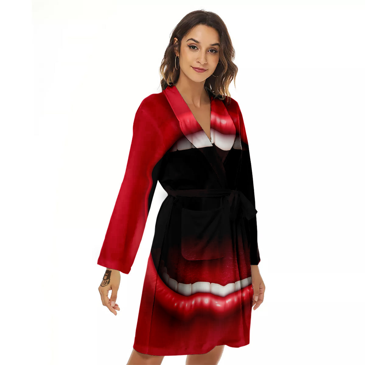 Abstract Scream Red Mouth Print Women's Robe-grizzshop