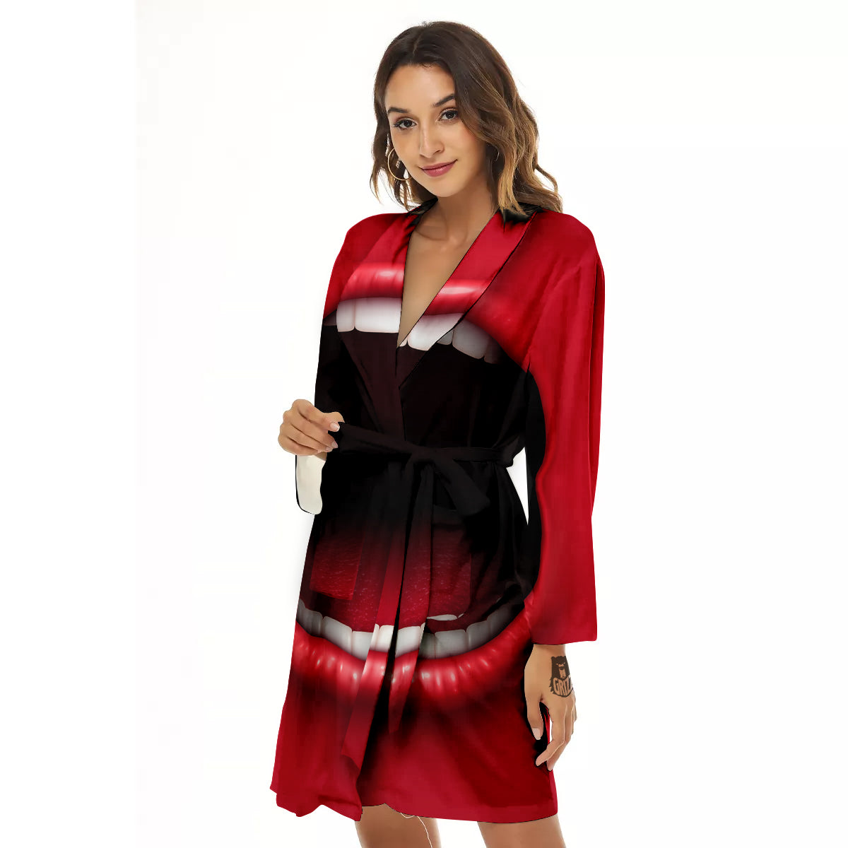 Abstract Scream Red Mouth Print Women's Robe-grizzshop