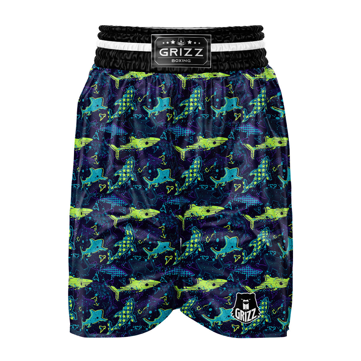 Abstract Shark Print Pattern Boxing Shorts-grizzshop