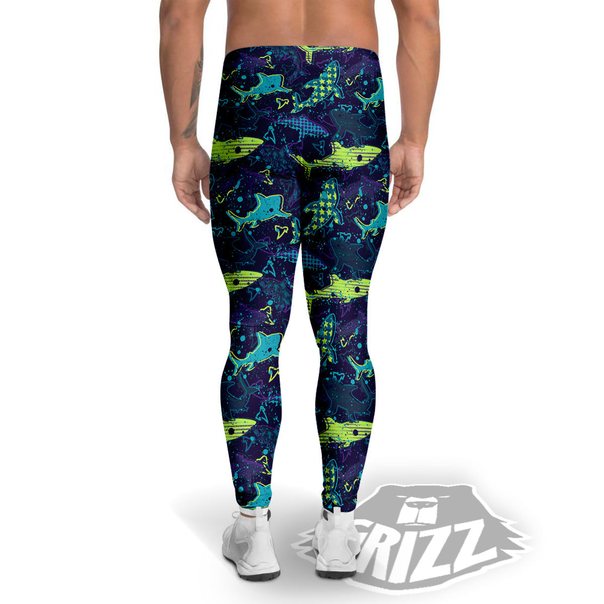 Abstract Shark Print Pattern Men's Leggings-grizzshop