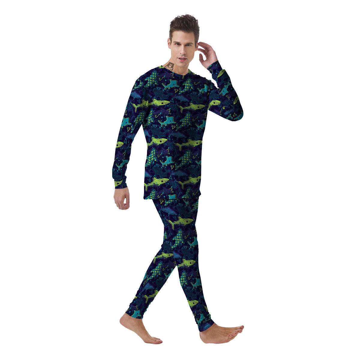 Abstract Shark Print Pattern Men's Pajamas-grizzshop