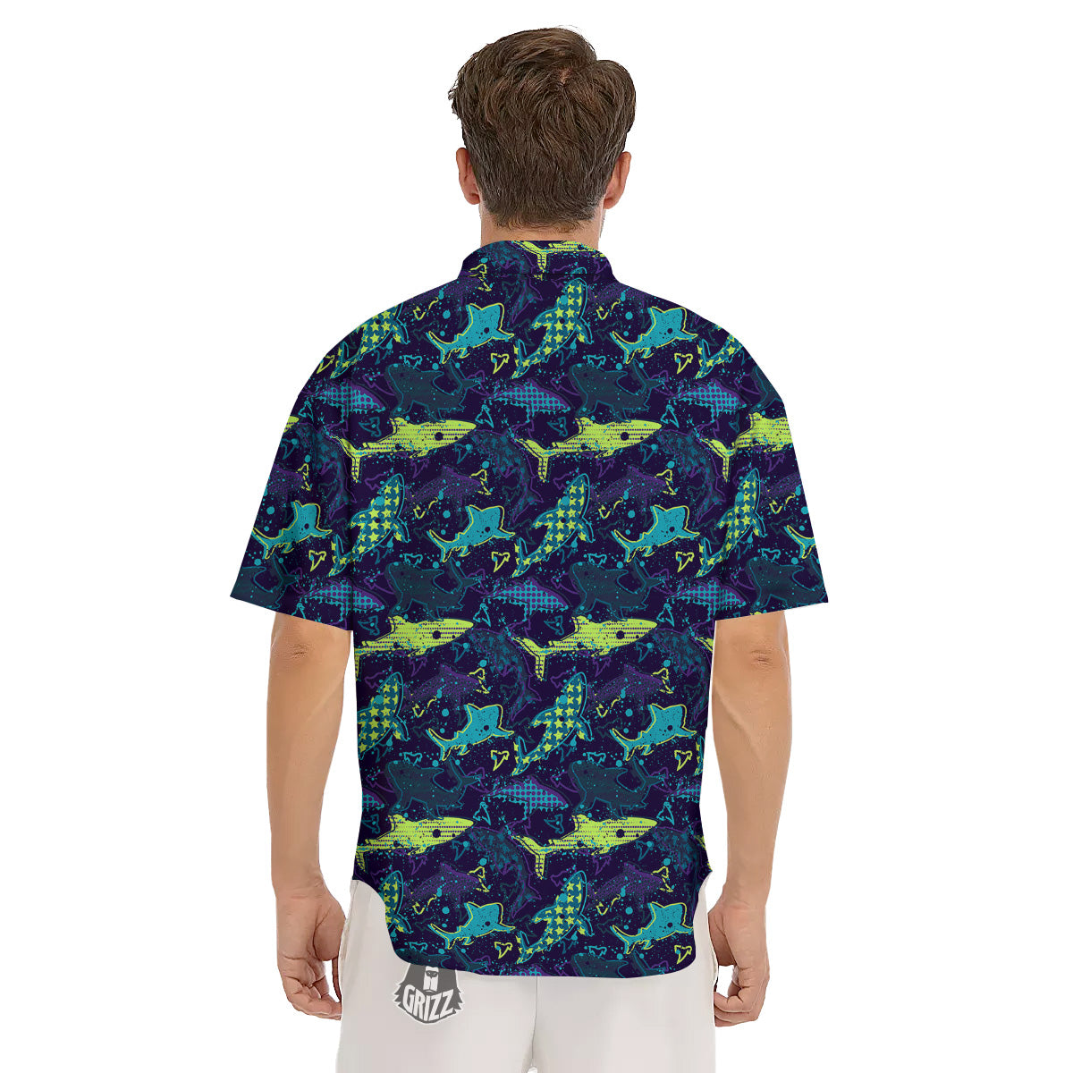 Abstract Shark Print Pattern Men's Short Sleeve Shirts-grizzshop