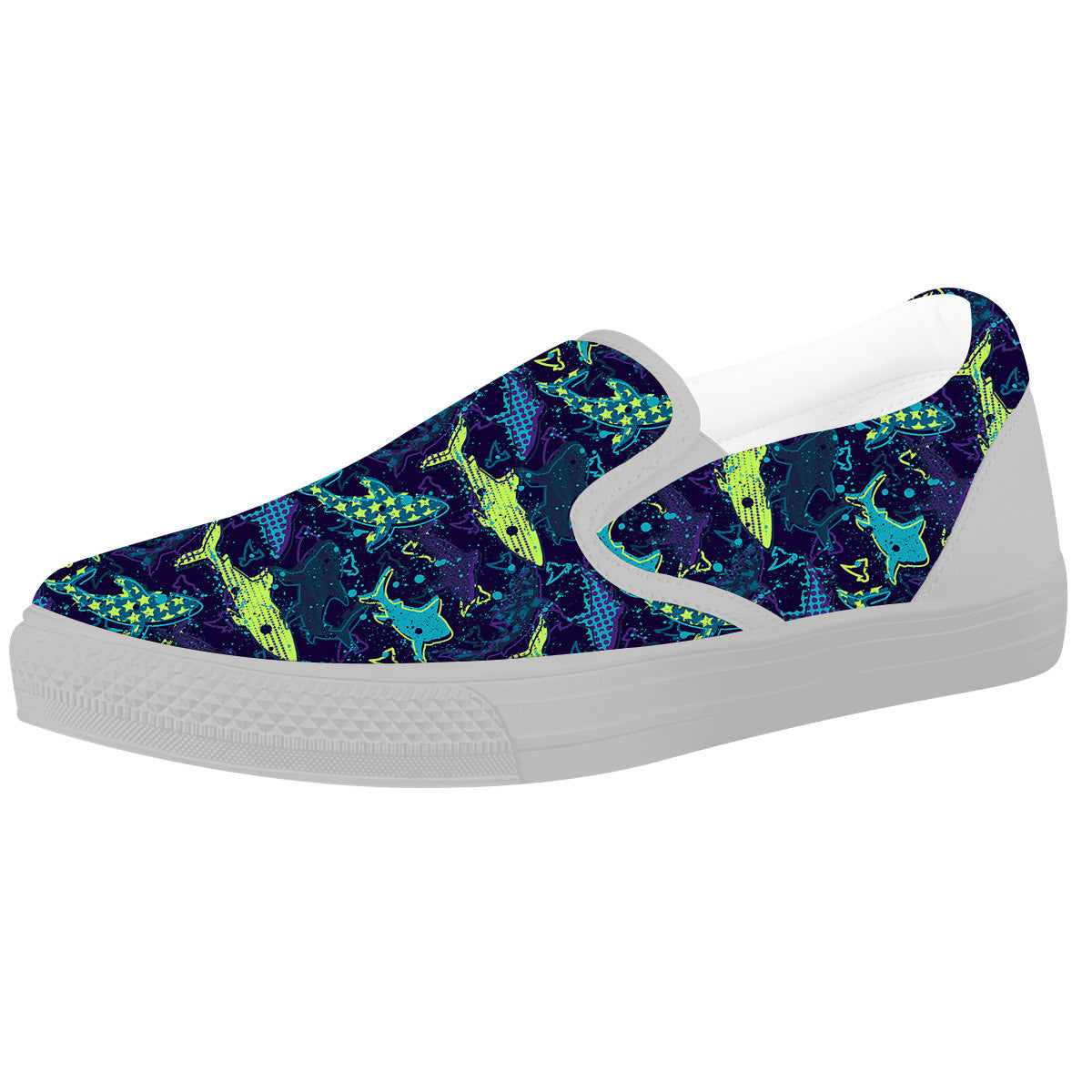 Abstract Shark Print Pattern White Slip On Shoes-grizzshop