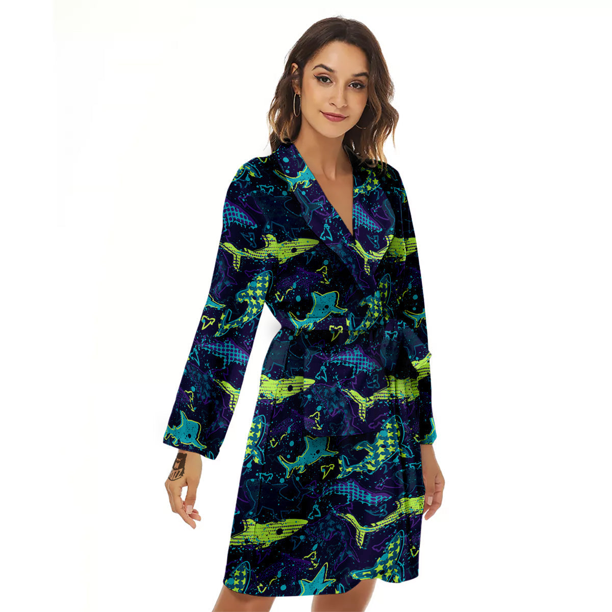Abstract Shark Print Pattern Women's Robe-grizzshop