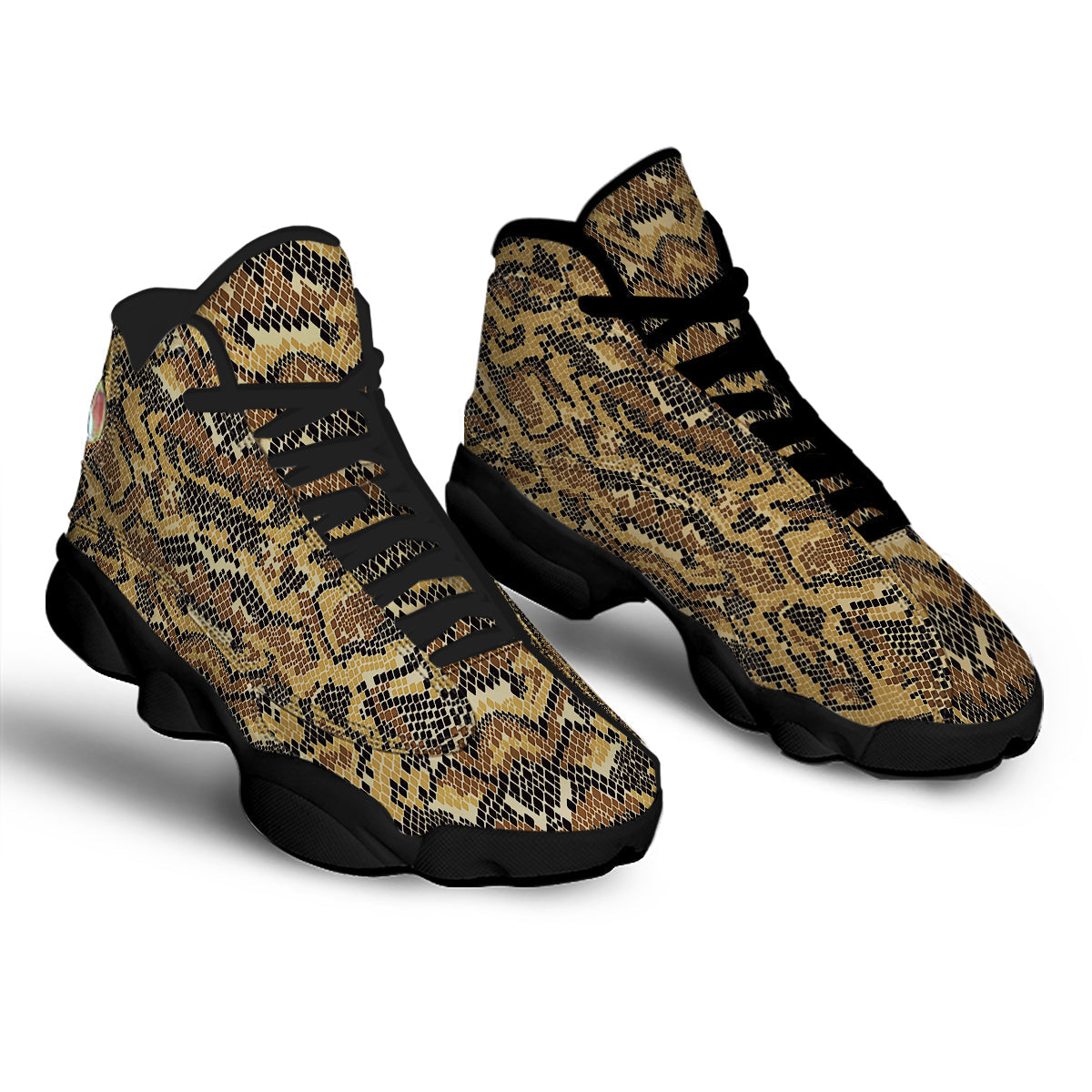 Abstract Snake Skin Print Black Basketball Shoes-grizzshop