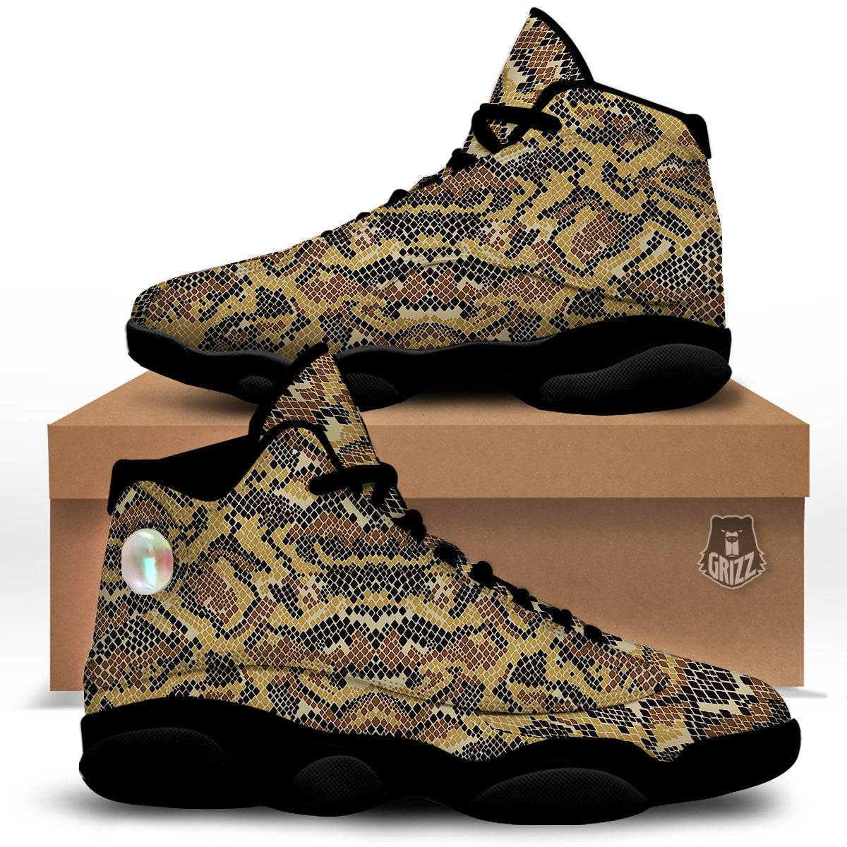 Abstract Snake Skin Print Black Basketball Shoes-grizzshop