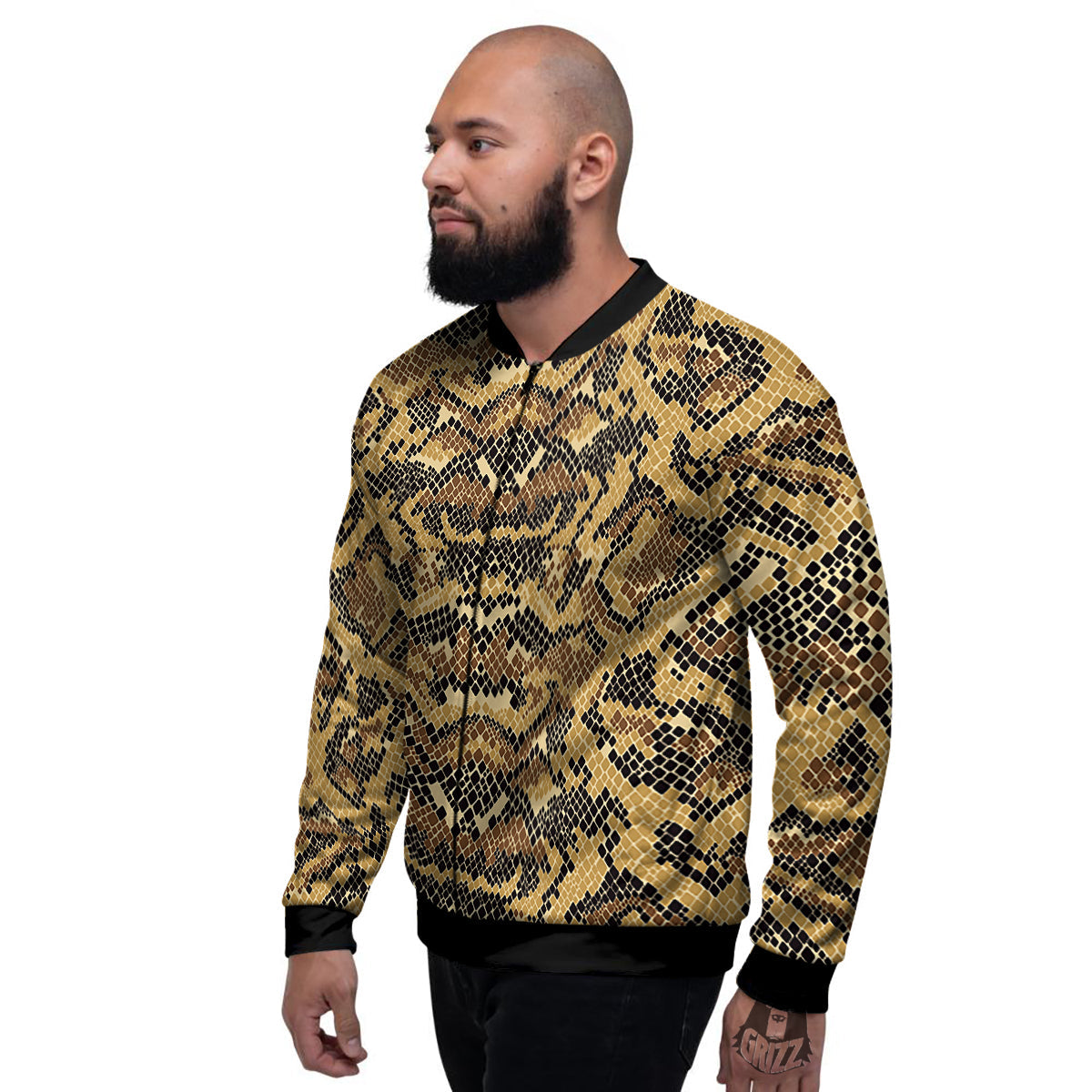 Abstract Snake Skin Print Men's Bomber Jacket-grizzshop