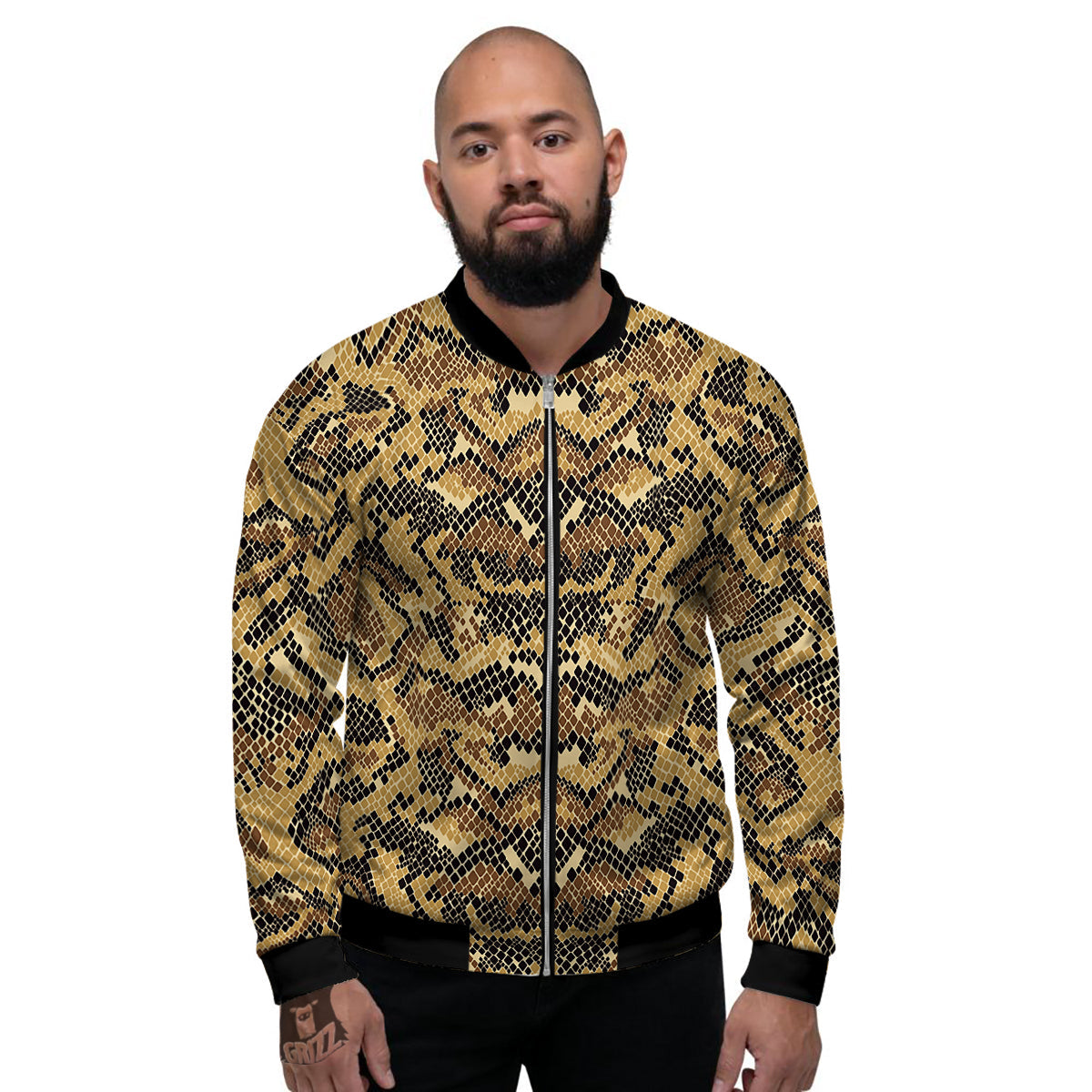 Abstract Snake Skin Print Men's Bomber Jacket-grizzshop