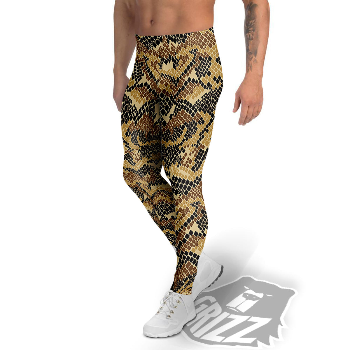 Abstract Snake Skin Print Men's Leggings-grizzshop