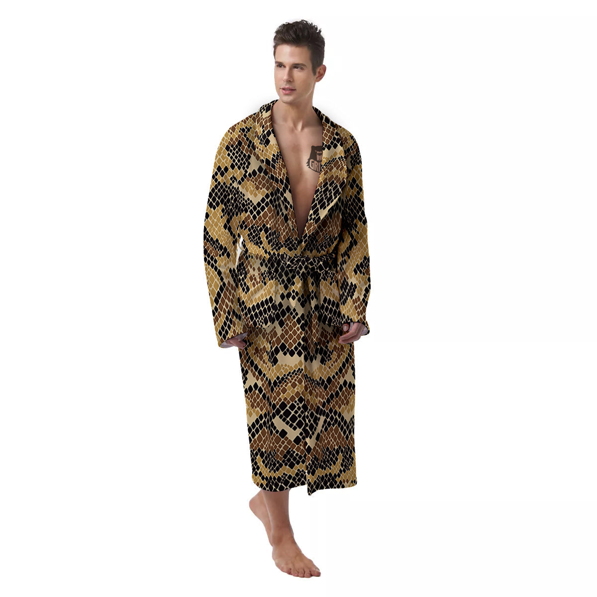 Abstract Snake Skin Print Men's Robe-grizzshop