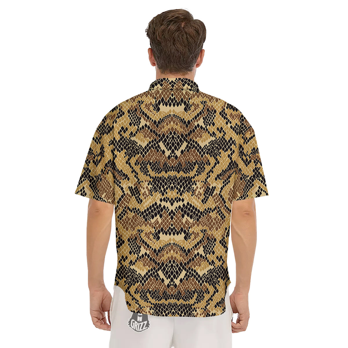 Abstract Snake Skin Print Men's Short Sleeve Shirts-grizzshop